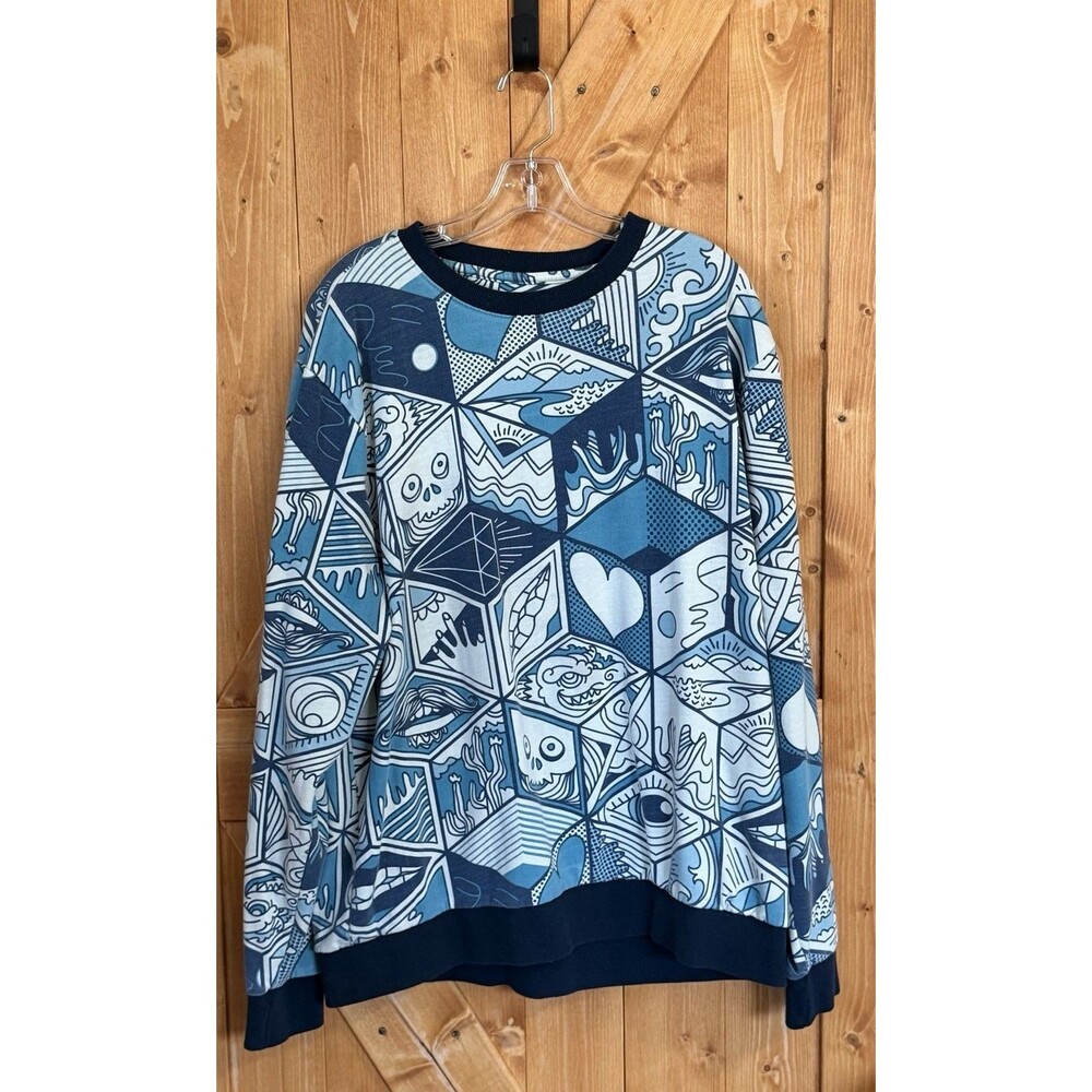 Super Massive Sweatshirt XL Blue Psychedelic Geometric Skull Eye Streetwear